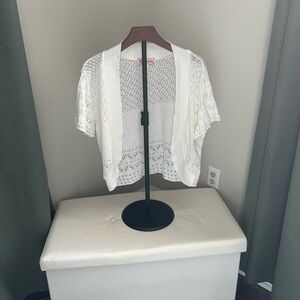 Almost Famous White Crochet Shrug